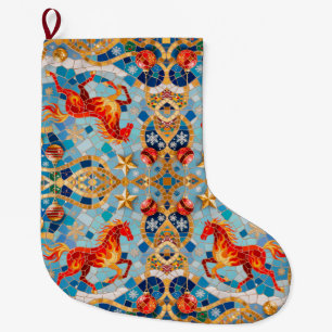 Neues Jahr 2026 Red Fiery Horse Weihnachtsmuster Großer Weihnachtsstrumpf