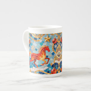 Neues Jahr 2026 Red Fiery Horse Weihnachtsmuster Prozellantasse