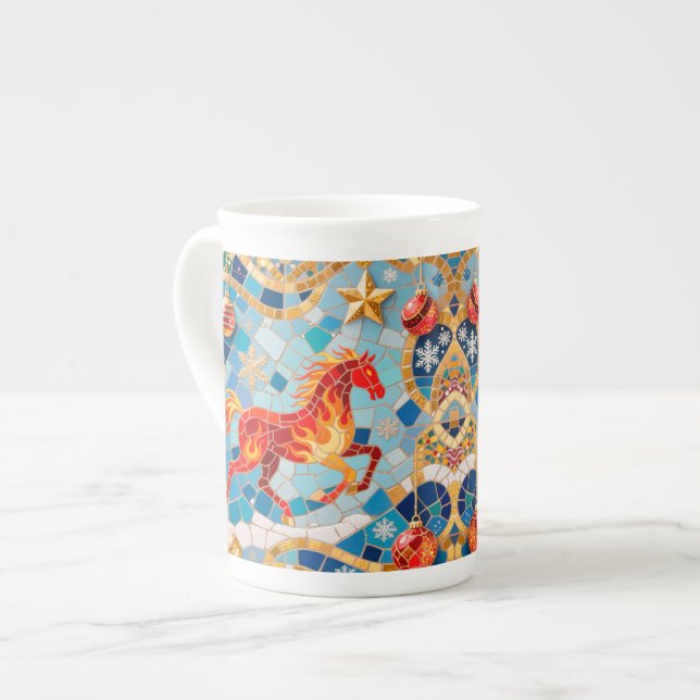 Neues Jahr 2026 Red Fiery Horse Weihnachtsmuster Prozellantasse (Vorderseite Links)