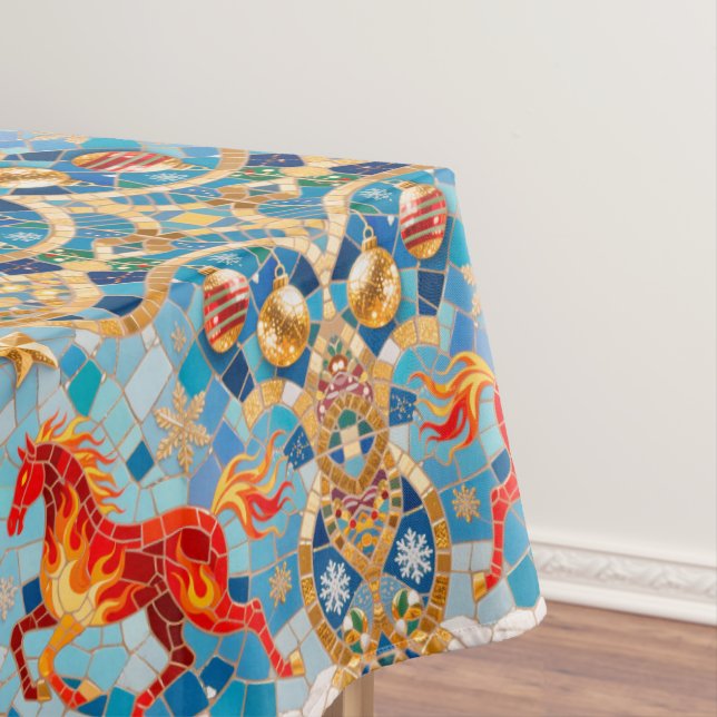 Neues Jahr 2026 Red Fiery Horse Weihnachtsmuster Tischdecke (Beispiel)