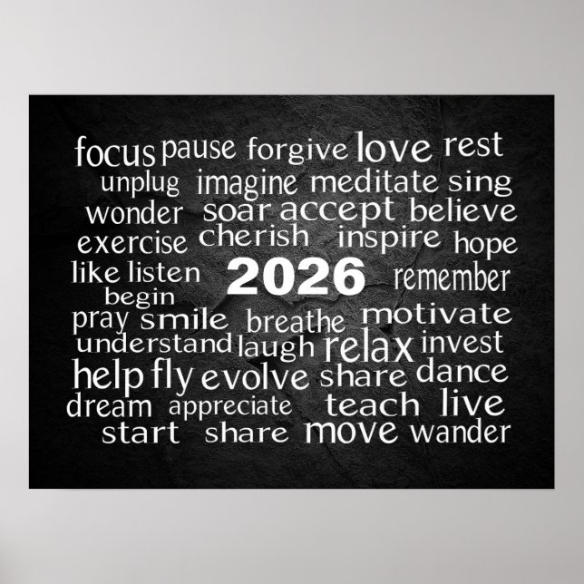 Neues Jahr 2026: Wolke auf schwarzem Felsen Poster (Vorne)