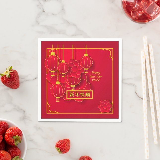 Neues Jahr 20 x Rotes Gold zum Jahr hinzufügen Serviette (Beispiel)