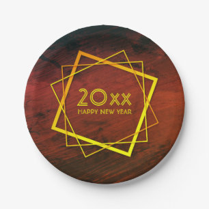 Neues Jahr 20xx Geometrisches Gold 7" Pappteller
