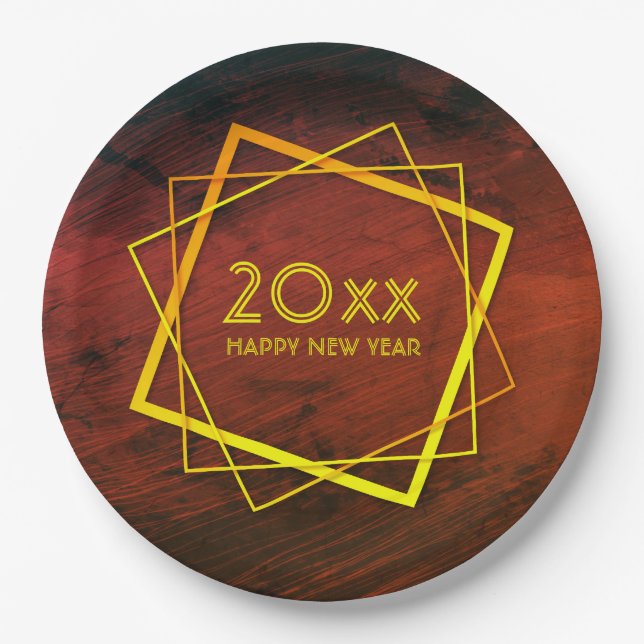 Neues Jahr 20xx geometrisches Gold 9" Pappteller (Vorderseite)