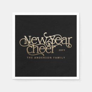 Neues Jahr elegante Art Deco Typografie schwarzes Serviette