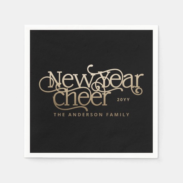 Neues Jahr elegante Art Deco Typografie schwarzes  Serviette (Vorderseite)