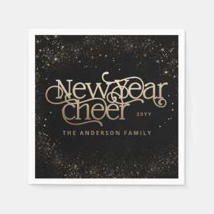 Neues Jahr elegante Art Deco Typografie schwarzes Serviette