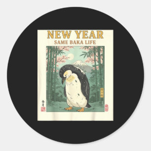Neues Jahr gleiches Baka-Leben Pinguin Neujahr 202 Runder Aufkleber