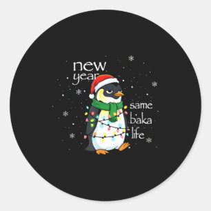 Neues Jahr gleiches Baka-Leben Pinguin Neujahr Sar Runder Aufkleber