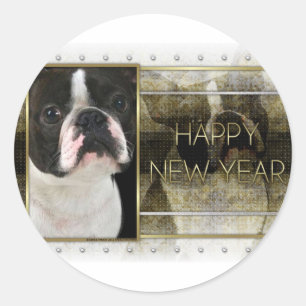 Neues Jahr - Goldene Eleganz - Boston Terrier Runder Aufkleber