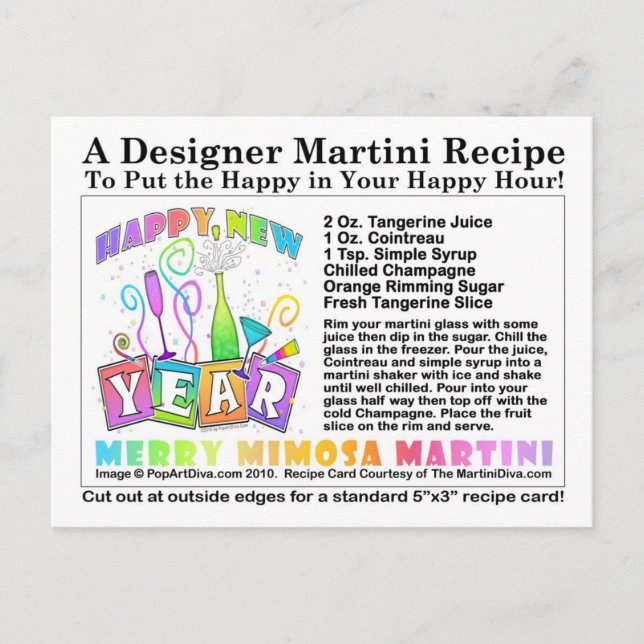 Neues Jahr Merry Mimosa Martini Rezept Postkarte (Vorderseite)