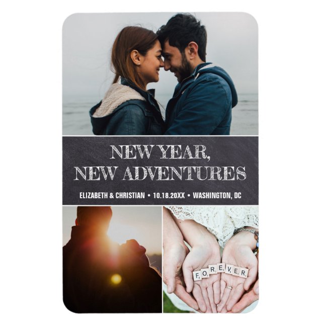 Neues Jahr Neue Abenteuer Foto Collage Hochzeit Magnet (Vertikal)