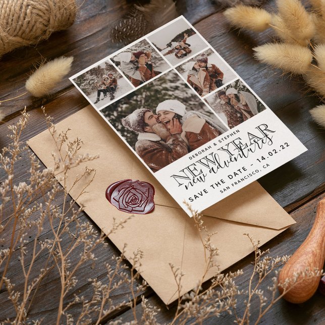 Neues Jahr, Neue Abenteuer Moderne FotoCollage Save The Date (Von Creator hochgeladen)