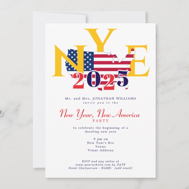 Neues Jahr New America Patriotic Silvester Party Einladung (Vorderseite)