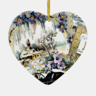 Neues Jahr-Paar-Pferdehaus-Blumen-viktorianische Keramikornament