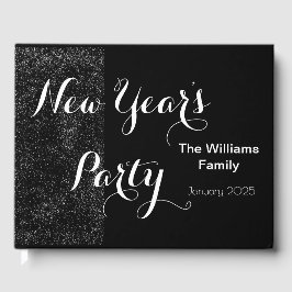 Neues Jahr Party Elegante Schrift Schwarz-weiß Mod Gästebuch