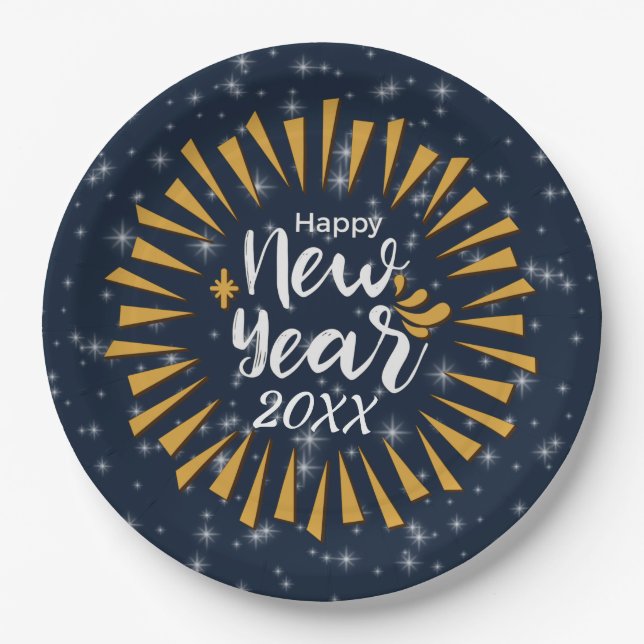 Neues Jahr zum Glück mit Sternen 20xx 9" Pappteller (Vorderseite)