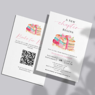 Neues Kapitel Baby Shower Buch Anfrage QR Code Cut Einladung