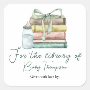 neues Kapitel Baby Shower - für die Bibliothek von Quadratischer Aufkleber