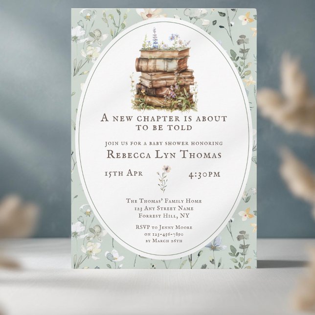 Neues Kapitel Babydusche Wasserfarbe, Wildblume Einladung (baby shower new chapter green flower)