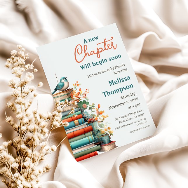 Neues Kapitel Beginnt Blumenbuch Babydusche Einladung (Von Creator hochgeladen)