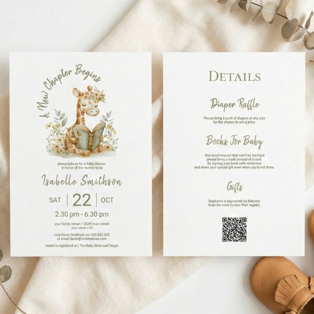 Neues Kapitel beginnt Buch Baby Shower QR Code Einladung (Von Creator hochgeladen)