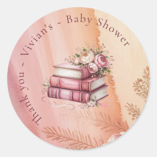 Neues Kapitel Beginnt Florale Bücher Baby-Party Runder Aufkleber