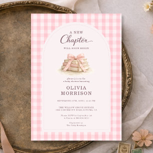 Neues Kapitel Beginnt Rosa Gingham-Baby-Party Einladung