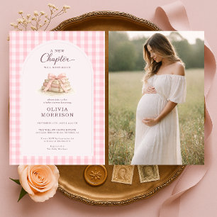 Neues Kapitel Beginnt Rosa Schleife Foto Baby Show Einladung