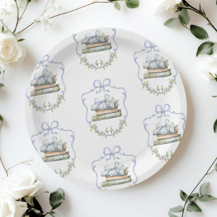 Neues Kapitel Blaue Schleife Bow Vintage Baby Show Pappteller