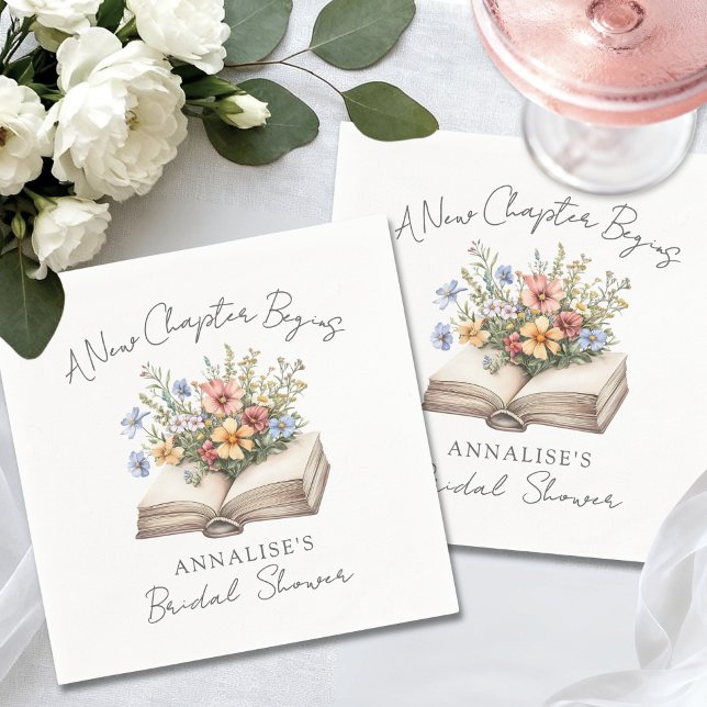 Neues Kapitel Blumenbuch Brautdusche Serviette (New Chapter Floral Book Bridal Shower Napkins)