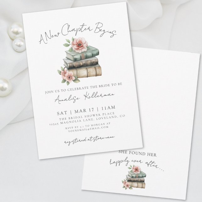 Neues Kapitel Brautparty buchen Einladung (Book New Chapter Floral Bridal Shower Invitation)
