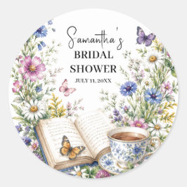 Neues Kapitel Buch Schmetterling Blumen Hochzeitsd Runder Aufkleber