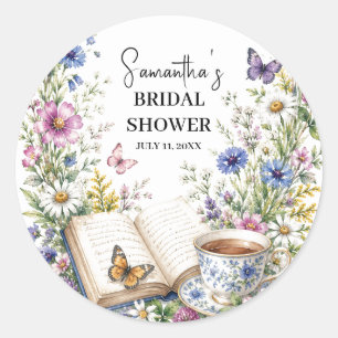 Neues Kapitel Buch Schmetterling Blumen Hochzeitsd Runder Aufkleber