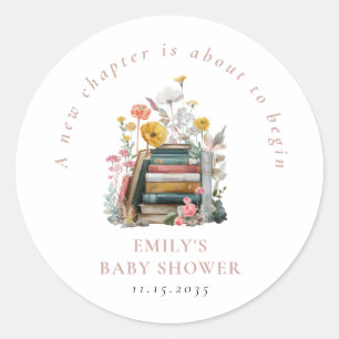 Neues Kapitel Florale Babyparty Runder Aufkleber