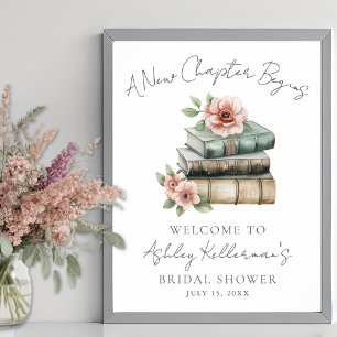 Neues Kapitel Florales Buch Brautparty Begrüßungss Poster