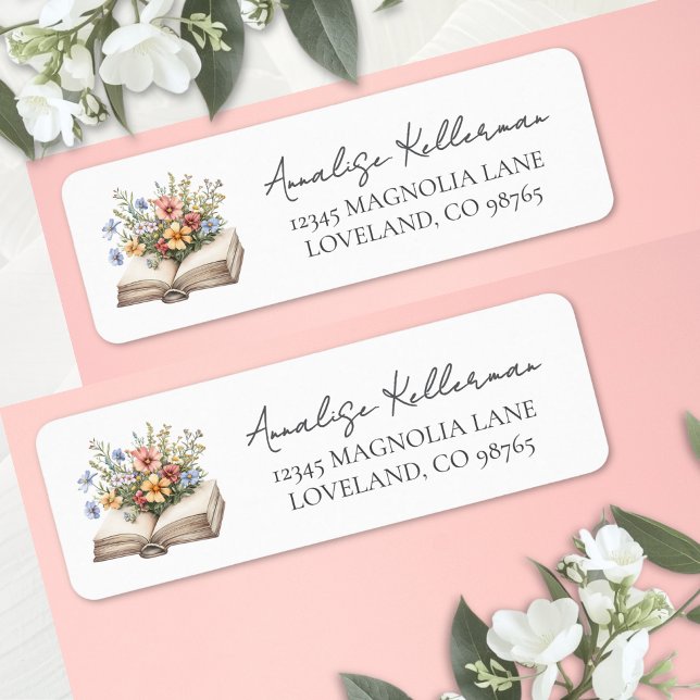 Neues Kapitel Florales Buch Rücksendeadresse (New Chapter Floral Book Return Address label)