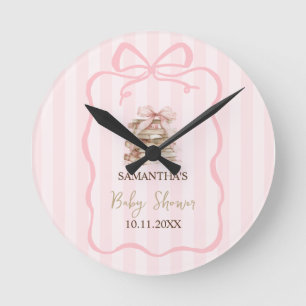 Neues Kapitel Rosa Bogen Streifen Baby Shower Runde Wanduhr