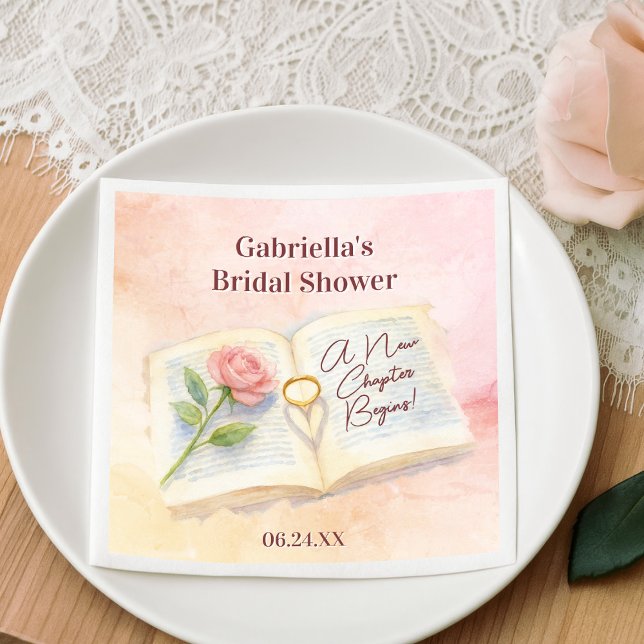 Neues Kapitel Rosa Buch und Ring Brautparty Serviette (Von Creator hochgeladen)