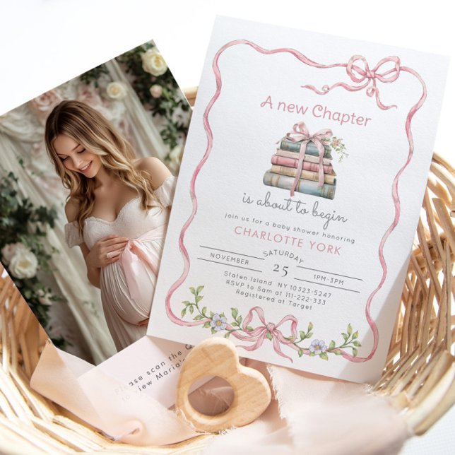 Neues Kapitel Rosa Foto QR-Code Kinderdusche Einladung (Von Creator hochgeladen)