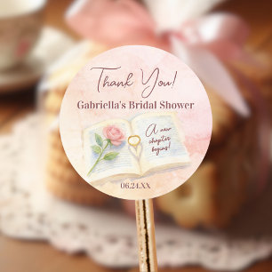 Neues Kapitel Rosa Storybook Brautparty Vielen Dan Runder Aufkleber