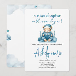 Neues Kapitel Teddy Blue Junge Babydusche Bär Einladung