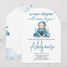 Neues Kapitel Teddy Blue Junge Babydusche Bär Einladung