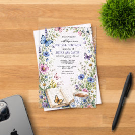 Neues Kapitel Tee Schmetterlinge Buch Brautparty Acryleinladungen