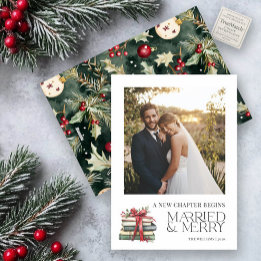 Neues Kapitel Verheiratet & Merry Newlywed Red Bow Feiertagskarte