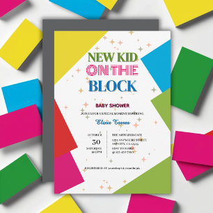 Neues Kind auf dem Block Farbenfrohe Babyparty Einladung