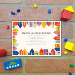 Neues Kind auf der BlockNeighborhood Baby-Dusche Einladung<br><div class="desc">Neutrale Babydusche mit Randfarben mit Abbildungen von Häusern und Gebäude in Rosa,  Blau,  Rot,  Grün,  Orange und Gelb.</div>