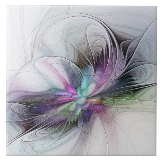 Neues Leben, buntes Abstraktes Fraktal Kunstfantas Fliese (Vorderseite)