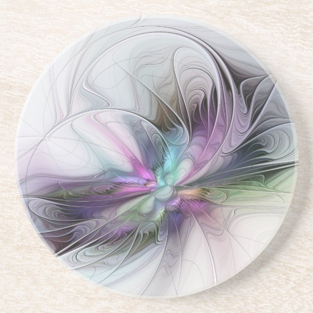 Neues Leben, buntes Abstraktes Fraktal Kunstfantas Getränkeuntersetzer (Vorne)