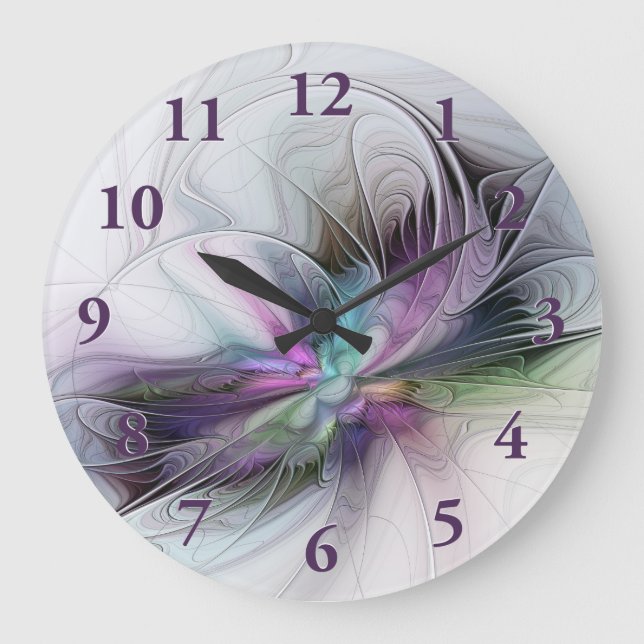 Neues Leben, buntes Abstraktes Fraktal Kunstfantas Große Wanduhr (Vorderseite)